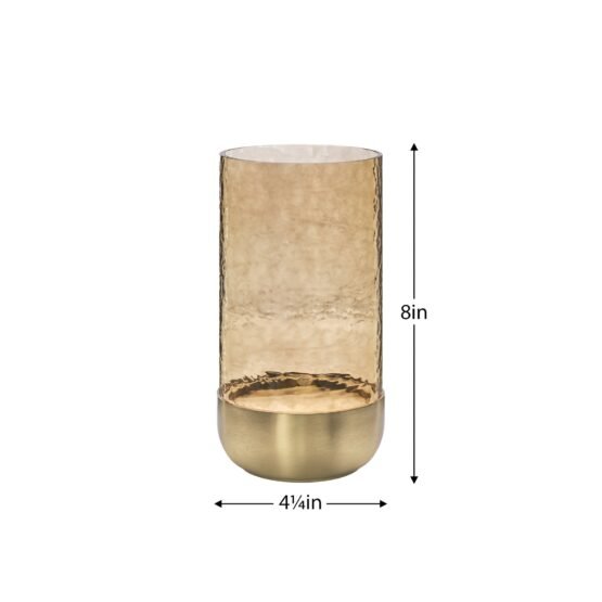 Waterfall Lustre Glass 8 Inch Tall Hurricane with Brushed Gold Metal Base - Image 3