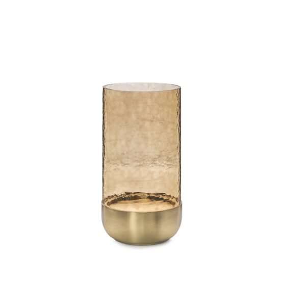Waterfall Lustre Glass 8 Inch Tall Hurricane with Brushed Gold Metal Base