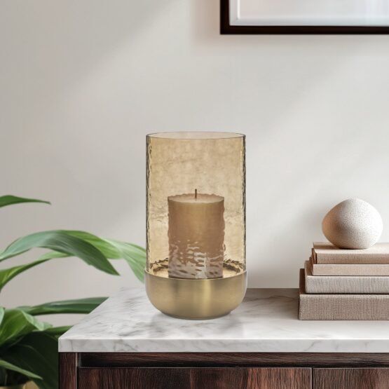Waterfall Lustre Glass 9 Inch Tall Hurricane with Brushed Gold Metal Base - Image 5
