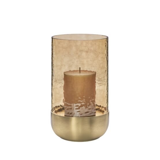 Waterfall Lustre Glass 9 Inch Tall Hurricane with Brushed Gold Metal Base - Image 6