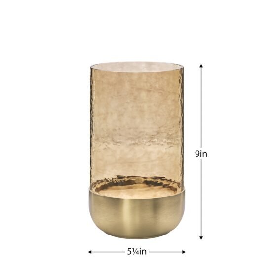 Waterfall Lustre Glass 9 Inch Tall Hurricane with Brushed Gold Metal Base - Image 3