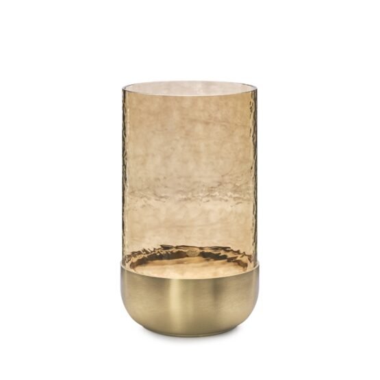Waterfall Lustre Glass 9 Inch Tall Hurricane with Brushed Gold Metal Base