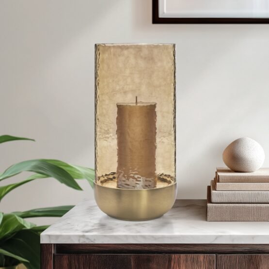 Waterfall Lustre Glass 13 Inch Tall Hurricane with Brushed Gold Metal Base - Image 5