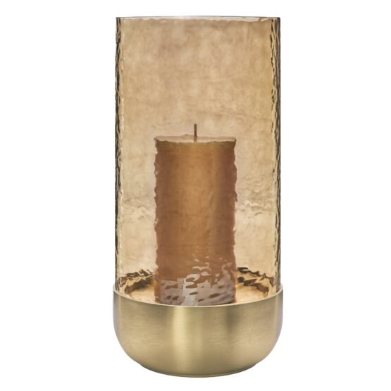 Waterfall Lustre Glass 13 Inch Tall Hurricane with Brushed Gold Metal Base - Image 6