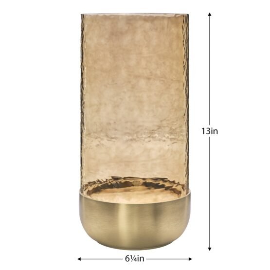 Waterfall Lustre Glass 13 Inch Tall Hurricane with Brushed Gold Metal Base - Image 3