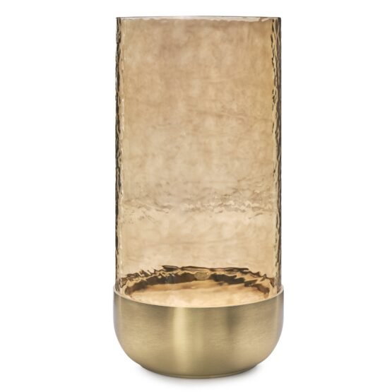 Waterfall Lustre Glass 13 Inch Tall Hurricane with Brushed Gold Metal Base