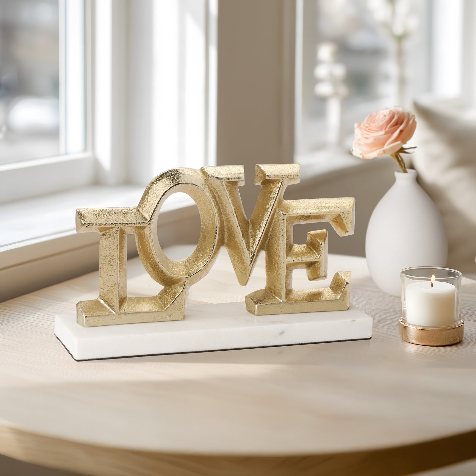 Love 8.5 Inch Length Gold Nickel Plated Aluminum Word Decor Sculpture On Marble Base - Image 5