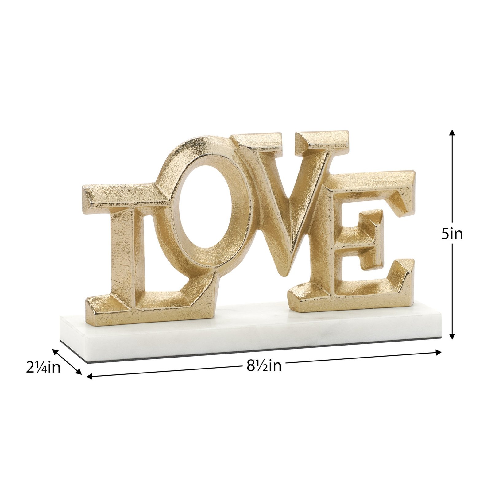 Love 8.5 Inch Length Gold Nickel Plated Aluminum Word Decor Sculpture On Marble Base - Image 4