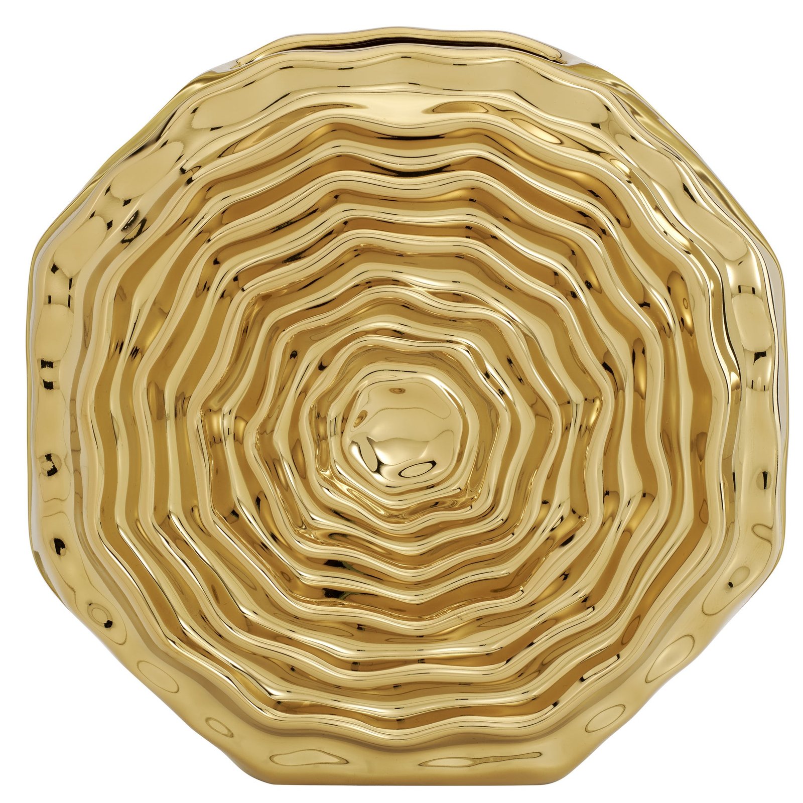 Rosette Bloom 8 Inch Tall Gold Ceramic Disc Vase - Image 7