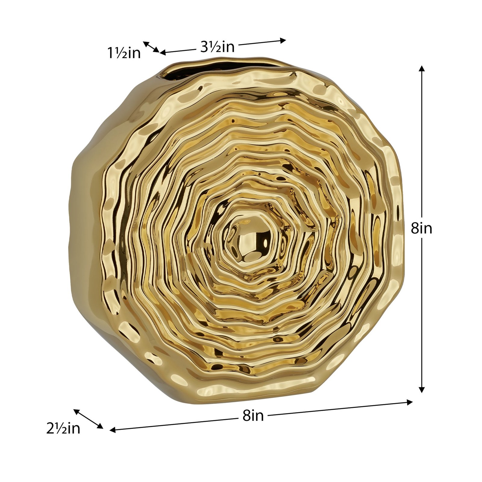 Rosette Bloom 8 Inch Tall Gold Ceramic Disc Vase - Image 5