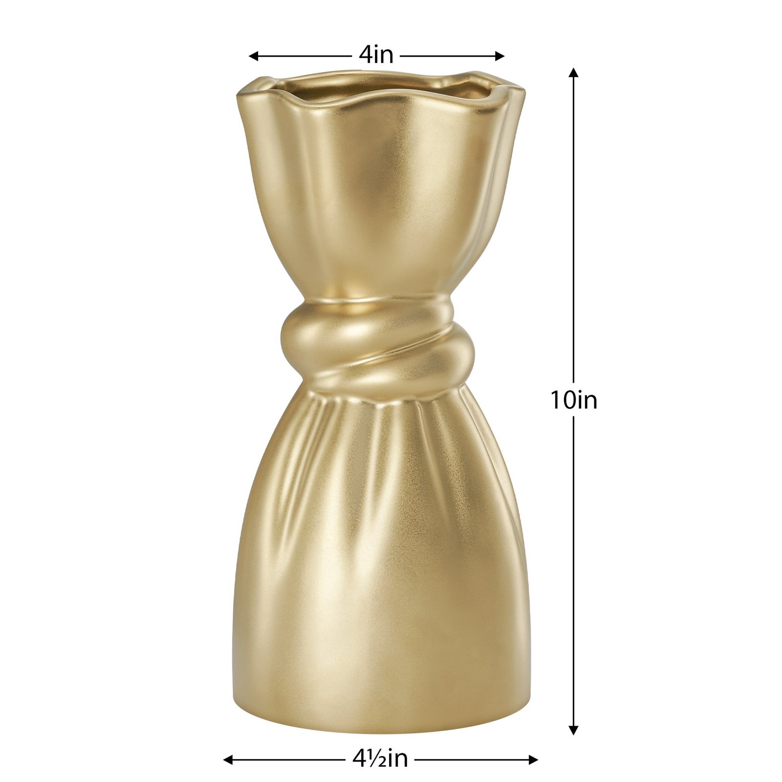 Cinched Knot 10 Inch Tall Matte Gold Ceramic Vase - Image 3
