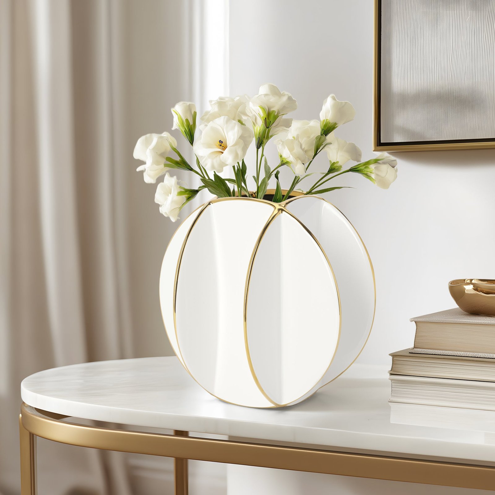Talia Gold Trim Divide 8 Inch Ceramic Ball Vase - Image 5