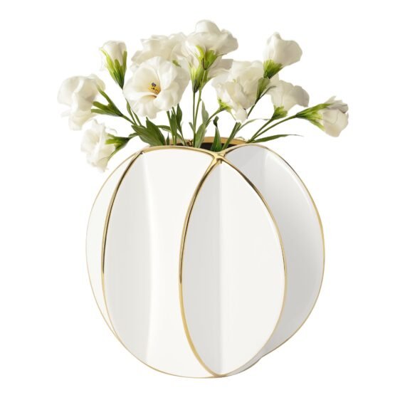 Talia Gold Trim Divide 8 Inch Ceramic Ball Vase - Image 6