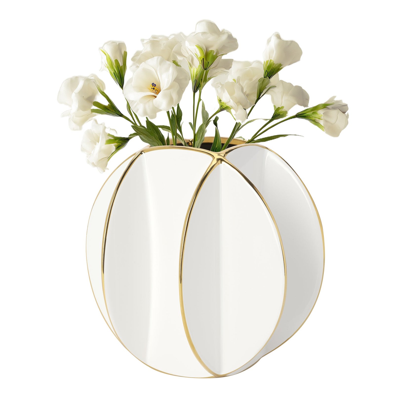 Talia Gold Trim Divide 8 Inch Ceramic Ball Vase - Image 6