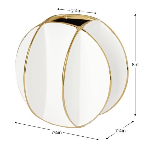 Talia Gold Trim Divide 8 Inch Ceramic Ball Vase - Image 4
