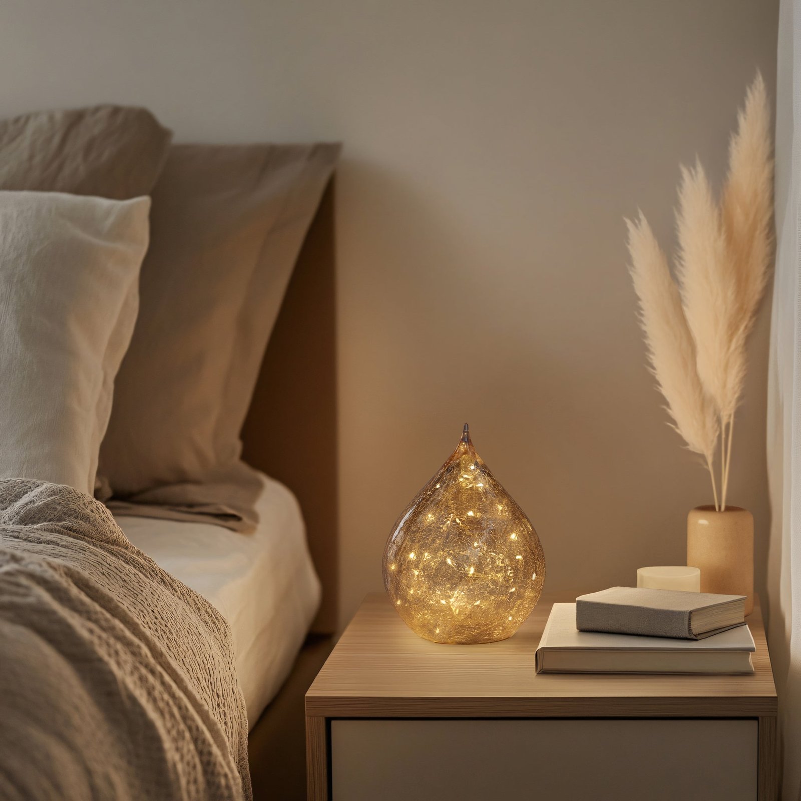 Teardrop Crackle Glass 6 Inch LED Decor Light with Timer - Amber - Image 4