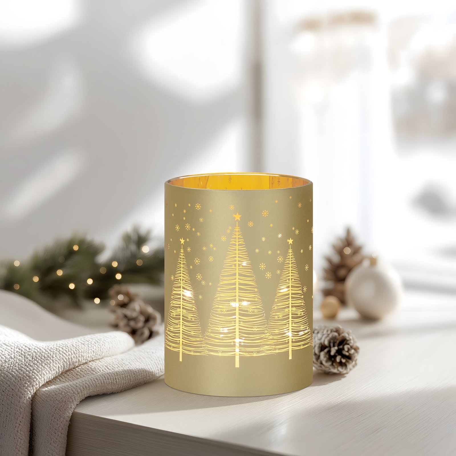 Silhouette Tree Design 3.5x5 Inch Gold Glass LED Hurricane Lamp - Image 6