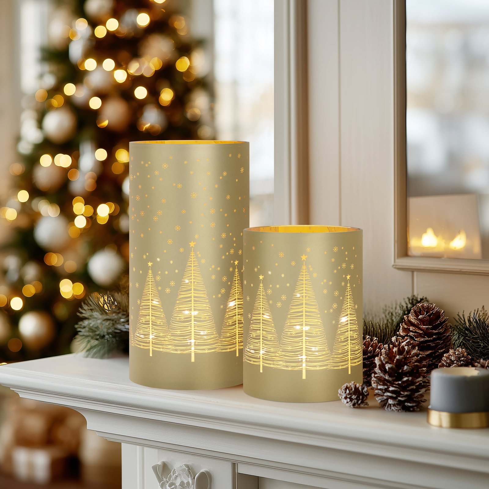 Silhouette Tree Design 3.5x5 Inch Gold Glass LED Hurricane Lamp - Image 5