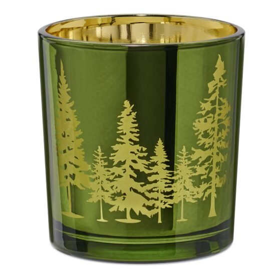 Pine Ridge Silhouette Green with Gold Mirror 3 Piece 3x3 Inch Glass Hurricane Vase Gift Set - Image 2