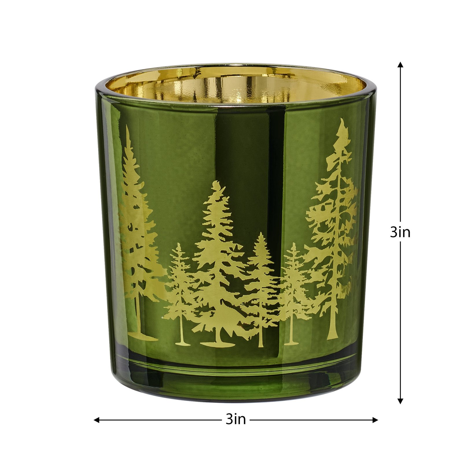 Pine Ridge Silhouette Green with Gold Mirror 3 Piece 3x3 Inch Glass Hurricane Vase Gift Set - Image 3
