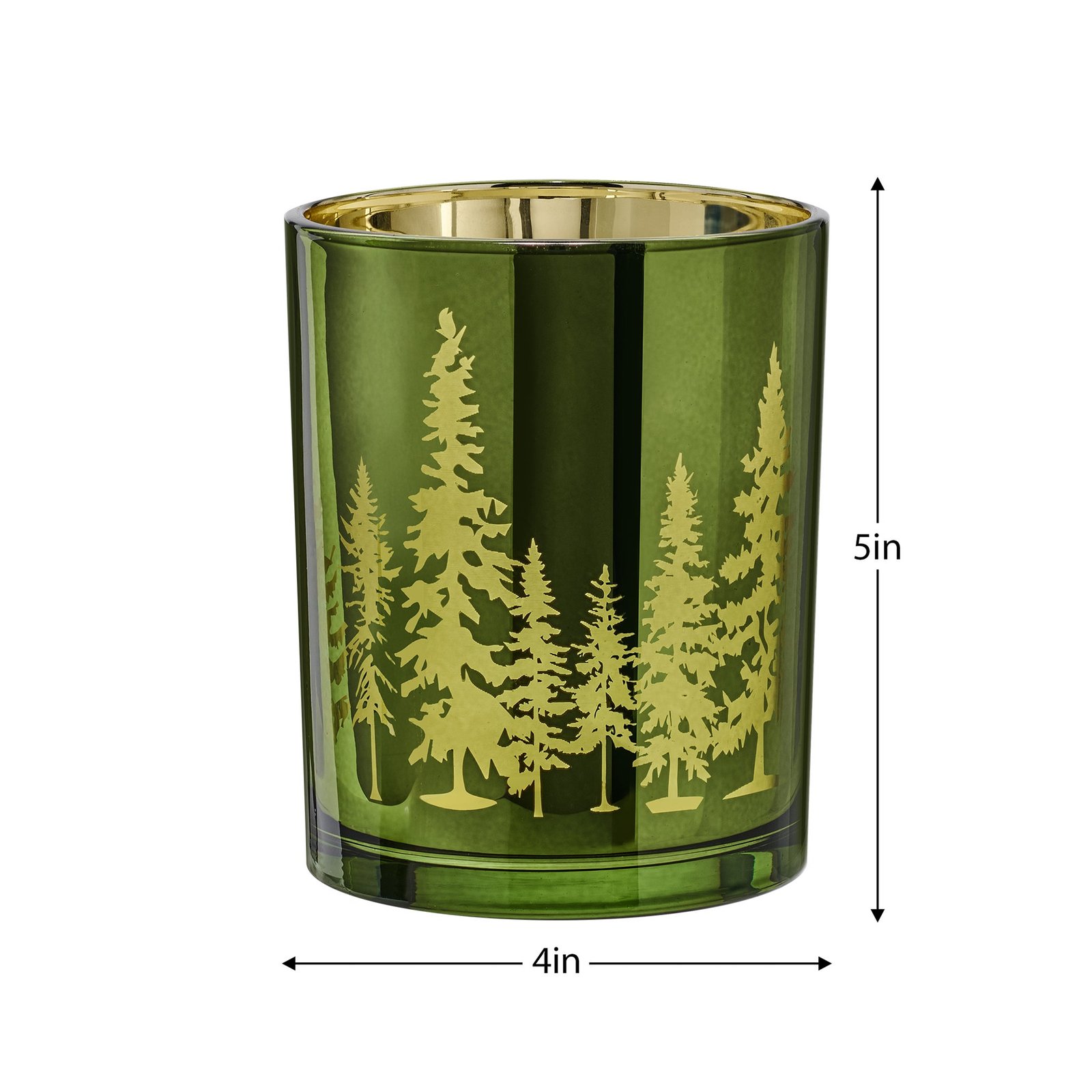 Pine Ridge Silhouette Green with Gold Mirror 4x5 Inch Glass Hurricane Vase - Image 3
