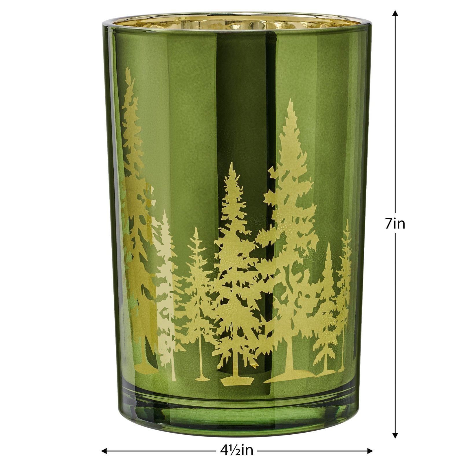 Pine Ridge Silhouette Green with Gold Mirror 4.5x7 Inch Glass Hurricane Vase - Image 3