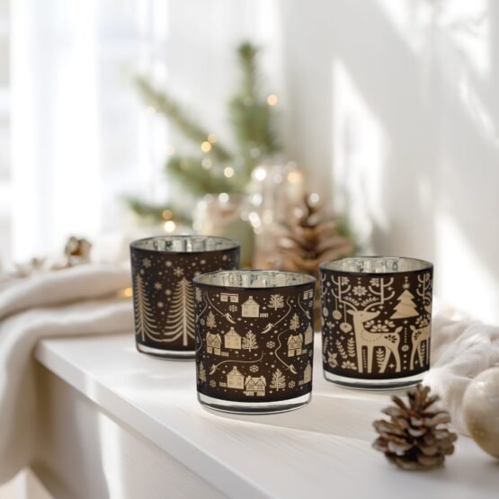 Holiday Trio 3x3 Inch EP Glass 3 Piece Hurricane Vase Set - Image 6