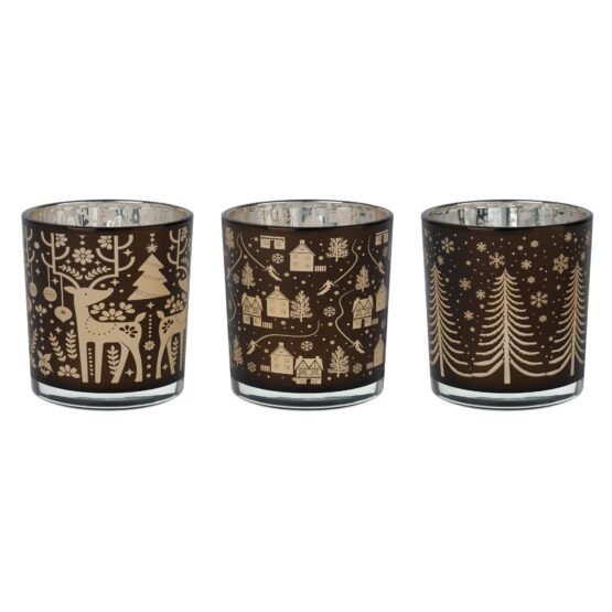Holiday Trio 3x3 Inch EP Glass 3 Piece Hurricane Vase Set