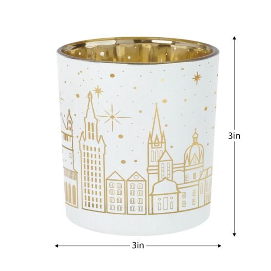 City Scene 3x3 Inch White Glass 3 Piece Hurricane Vase Set - Image 2