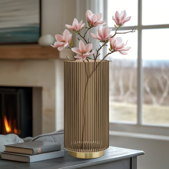 Adele Gold Base Brown Glass 10 Inch Tall Cylinder Vase - Image 6
