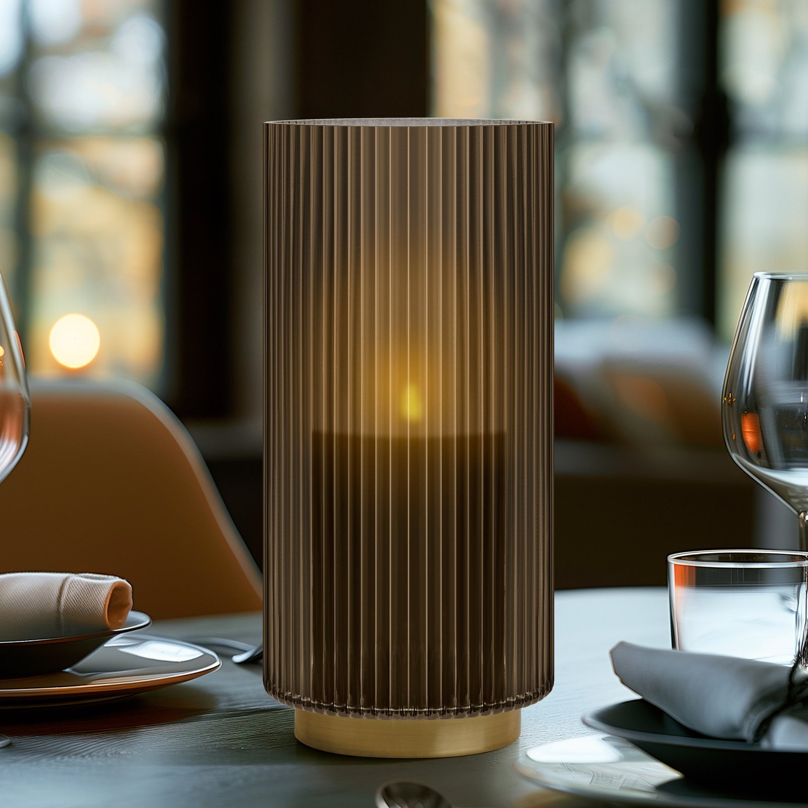 Adele Gold Base Brown Glass 10 Inch Tall Cylinder Vase - Image 4