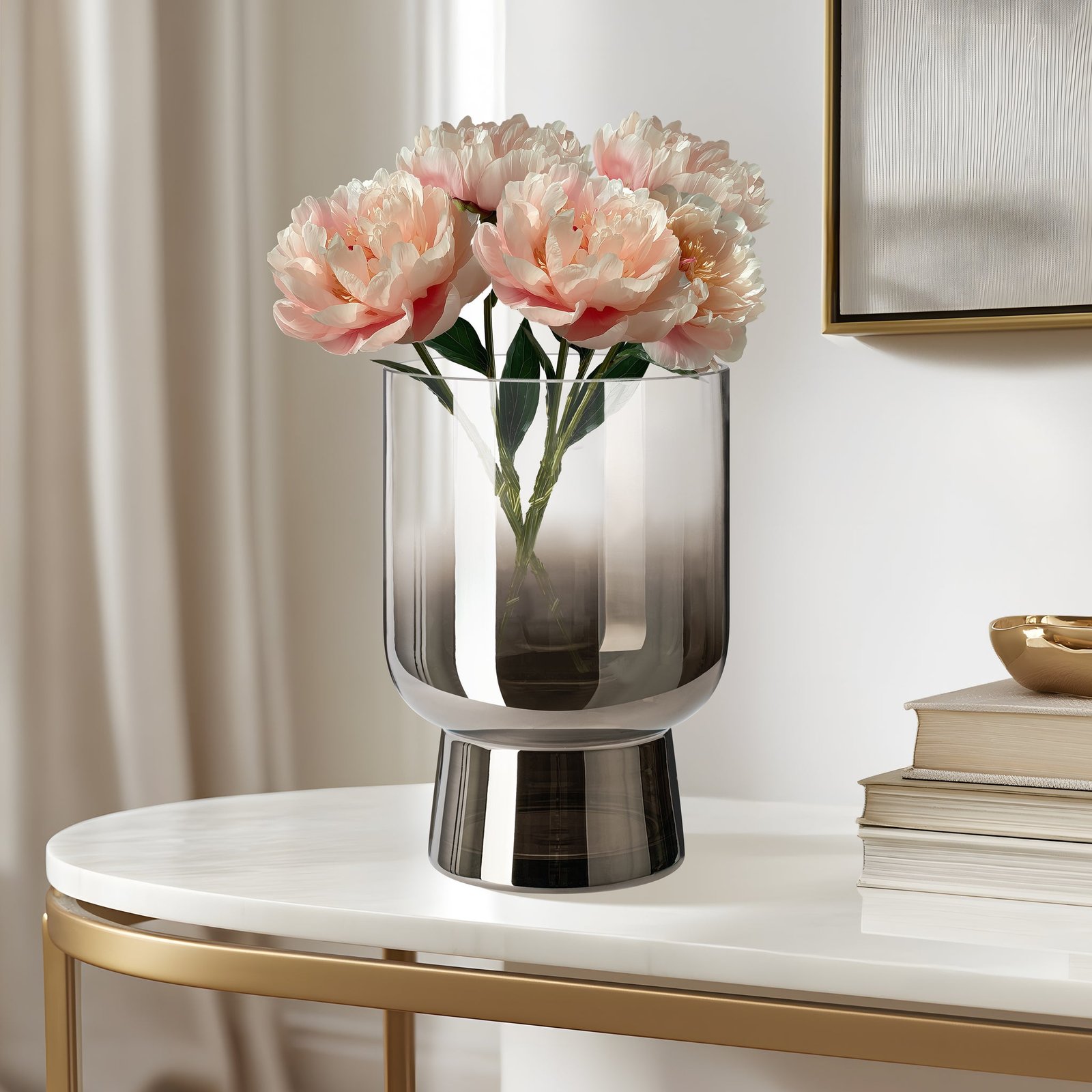 Mirror Glass 9.5 Inch Tall Pedestal Cylinder Vase - Image 5