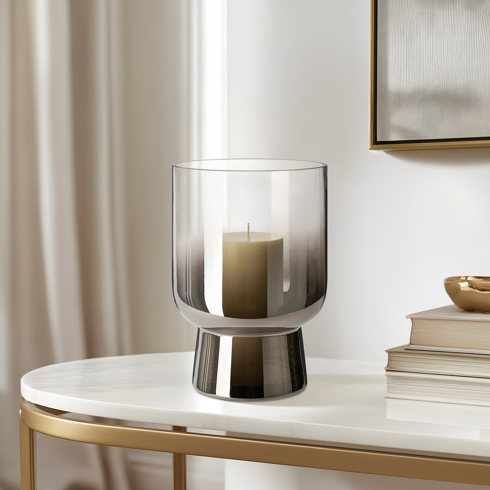 Mirror Glass 9.5 Inch Tall Pedestal Cylinder Vase - Image 3