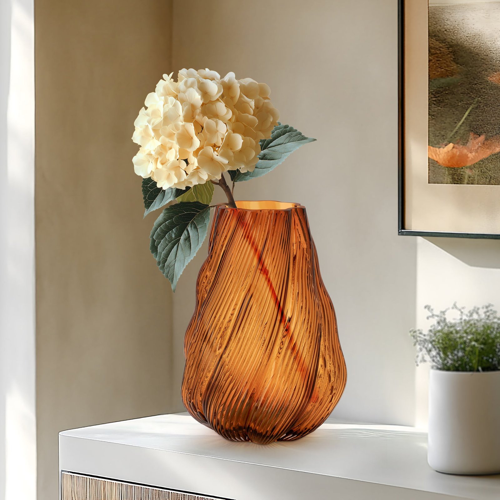 Amber Wave 9 Inch Tall Glass Swirl Vase - Image 4