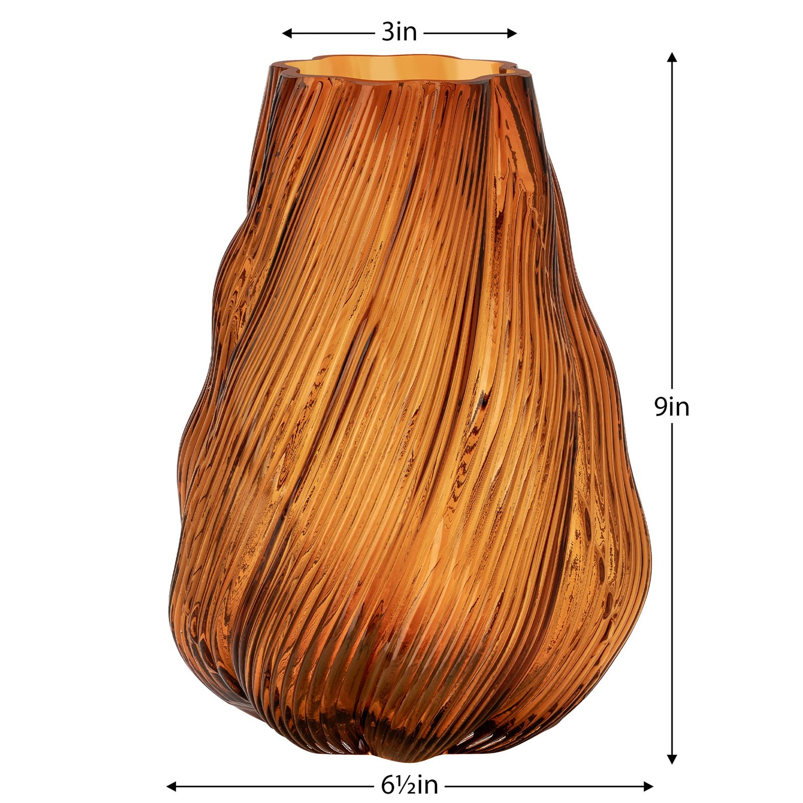 Amber Wave 9 Inch Tall Glass Swirl Vase - Image 3