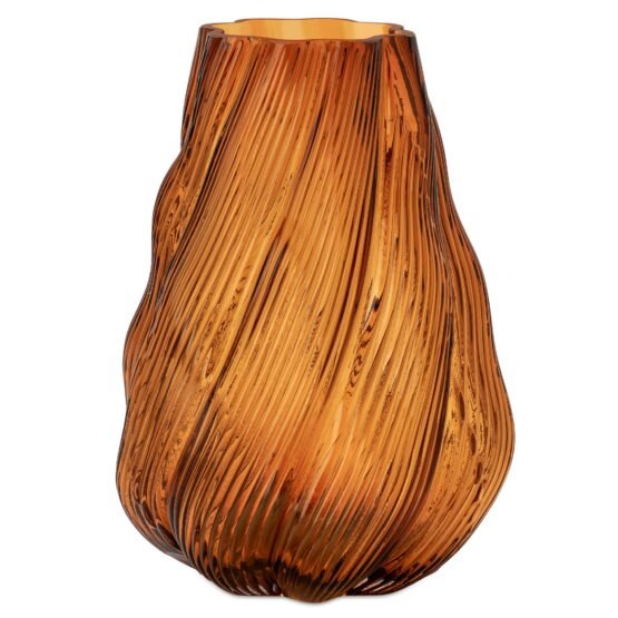 Amber Wave 9 Inch Tall Glass Swirl Vase