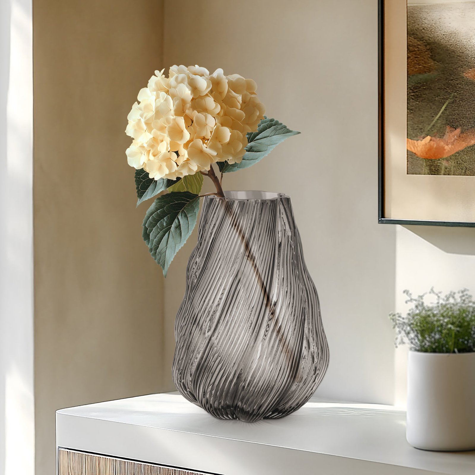 Smoke Wave 9 Inch Tall Glass Swirl Vase - Image 4