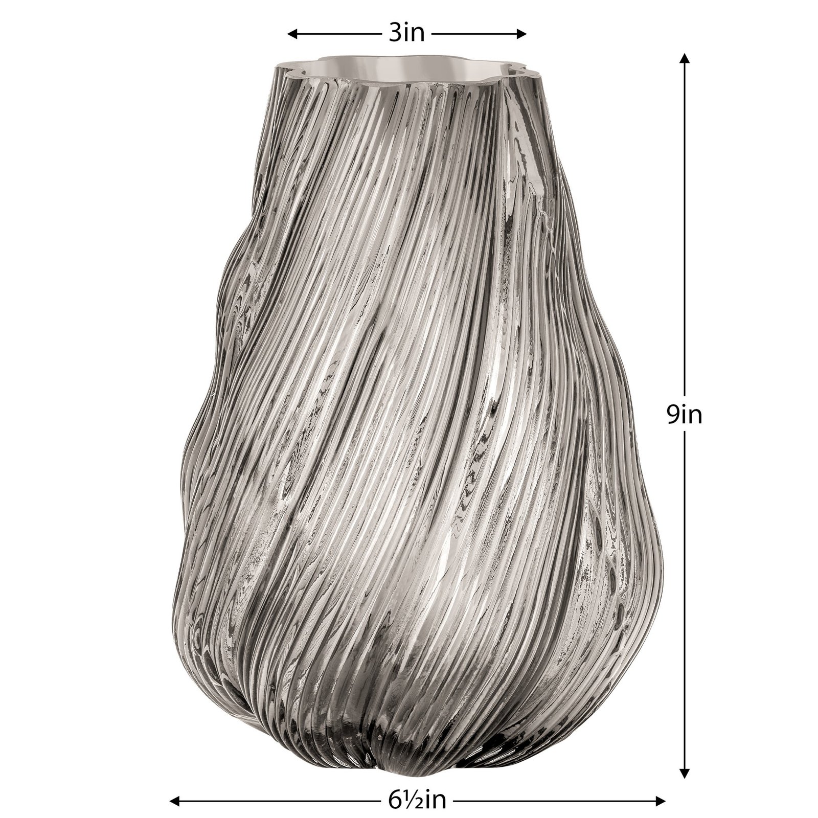 Smoke Wave 9 Inch Tall Glass Swirl Vase - Image 3