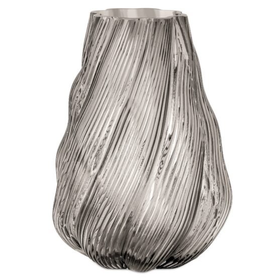 Smoke Wave 9 Inch Tall Glass Swirl Vase