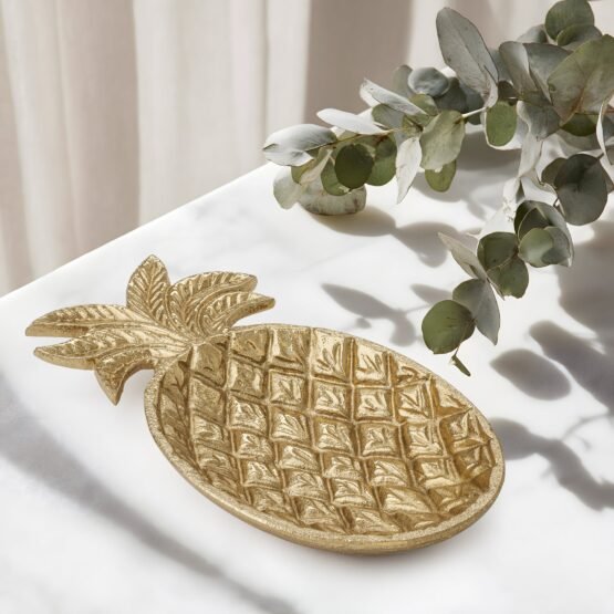 Pineapple Gold Nickel Plated Aluminum 8 Inch Length Decor Dish - Image 4