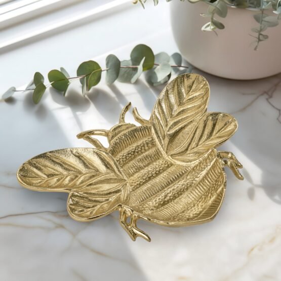 Bee Gold Nickel Plated Aluminum 11 Inch Length Decor Dish - Image 4