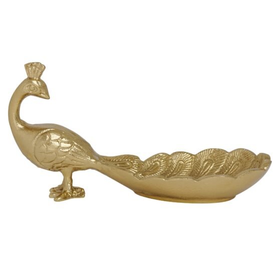 Standing Peacock Gold Nickel Plated Aluminum 9.5 Inch Length Decor Dish - Image 7