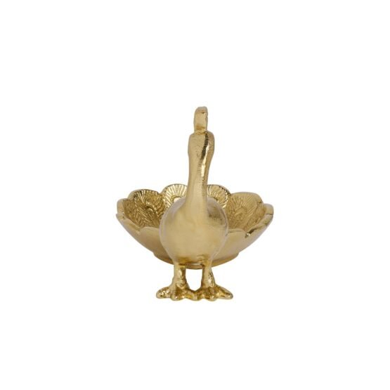 Standing Peacock Gold Nickel Plated Aluminum 9.5 Inch Length Decor Dish - Image 2