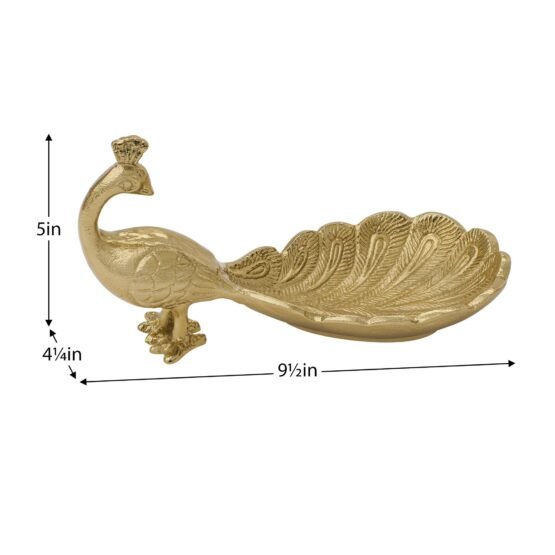 Standing Peacock Gold Nickel Plated Aluminum 9.5 Inch Length Decor Dish - Image 5