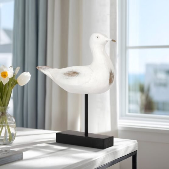 Shore Bird 10.5 Inch Tall Resin Decor Sculpture On Stand - White - Image 2