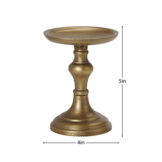 Chapel Antique Brass Nickel Plated Aluminum 5 Inch Tall Pillar Candle Holder - Image 3
