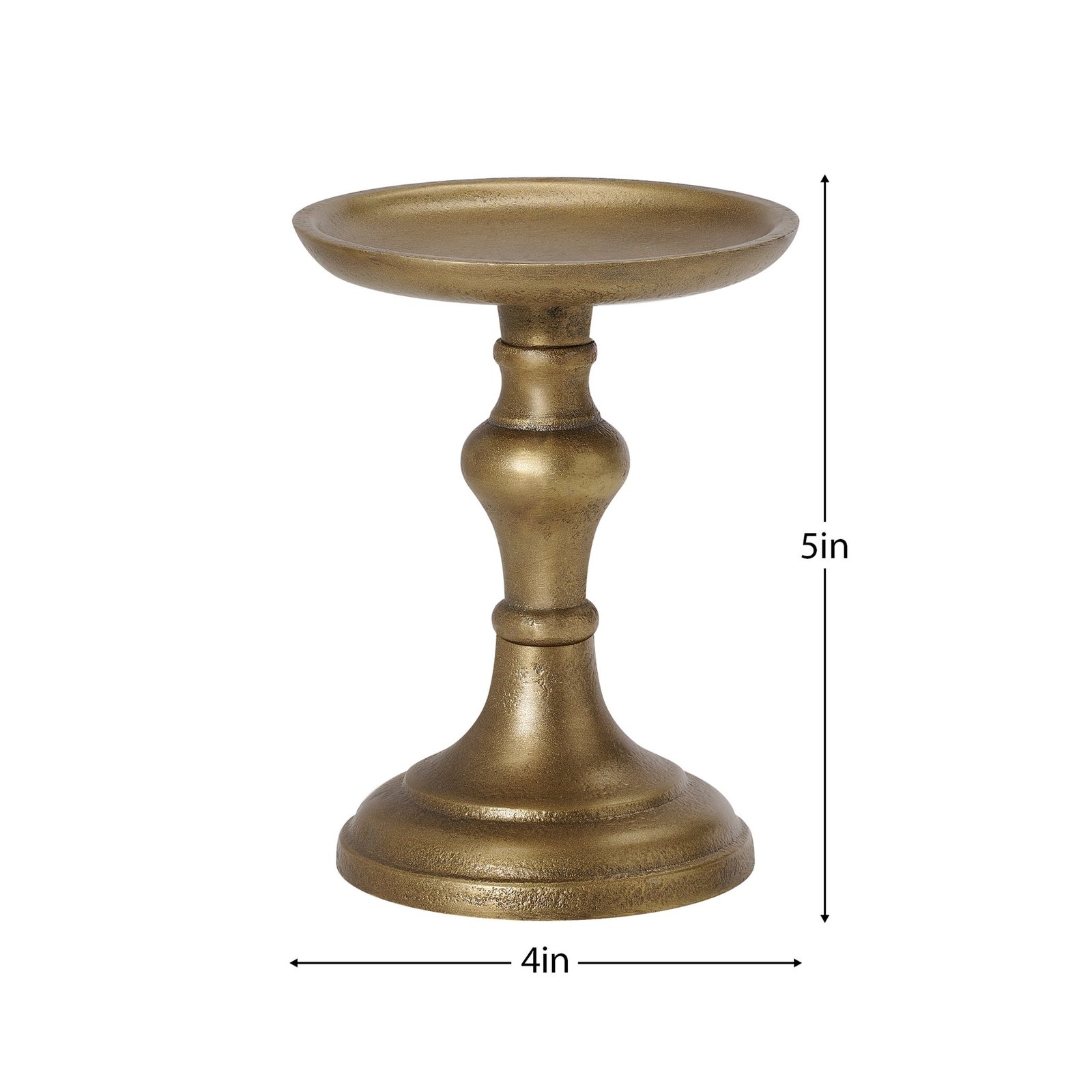 Chapel Antique Brass Nickel Plated Aluminum 5 Inch Tall Pillar Candle Holder - Image 3