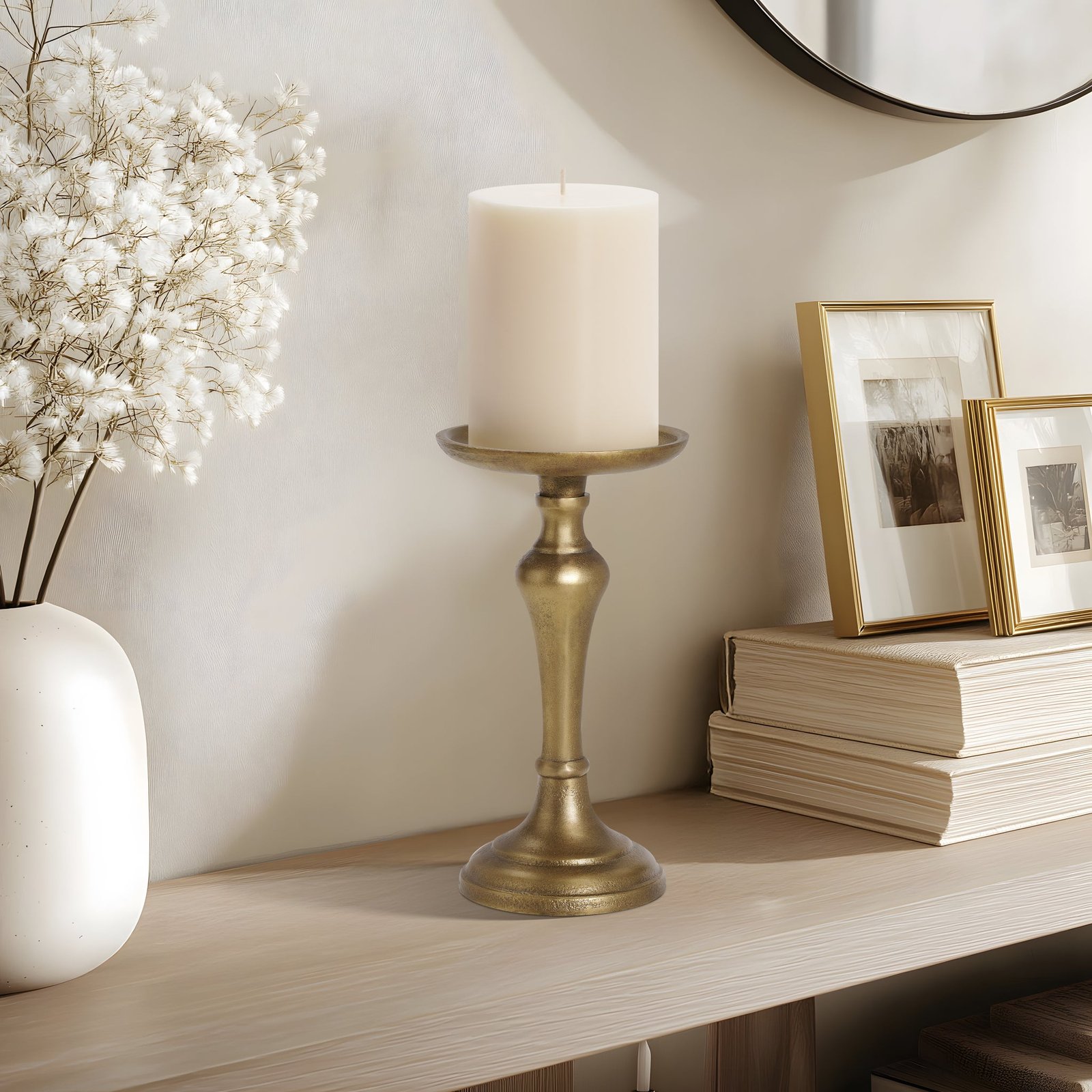 Chapel Antique Brass Nickel Plated Aluminum 7 Inch Tall Pillar Candle Holder - Image 5