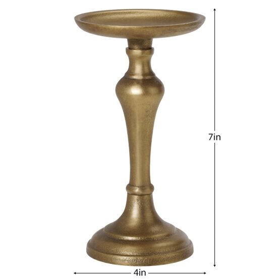 Chapel Antique Brass Nickel Plated Aluminum 7 Inch Tall Pillar Candle Holder - Image 3