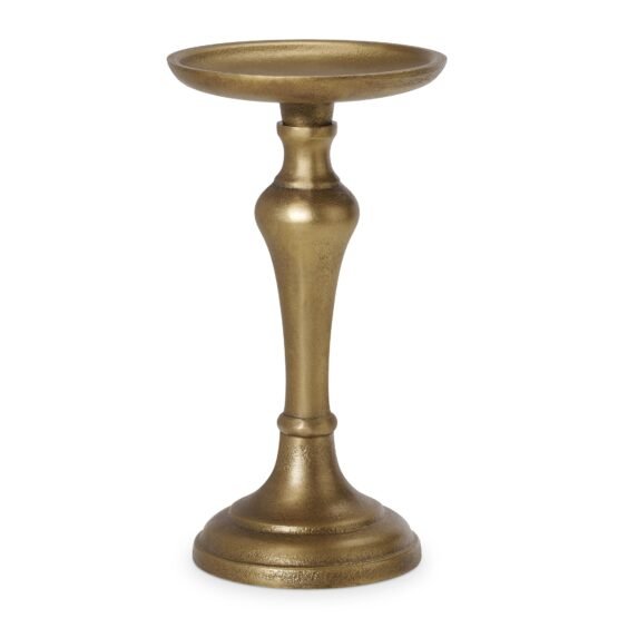 Chapel Antique Brass Nickel Plated Aluminum 7 Inch Tall Pillar Candle Holder